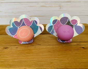 Iridescent Mermaid Party Favor / EOS Round Lip Balm Holder / Baby Shower Birthday Favor / Under the Sea
