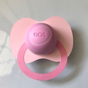Pacifier Baby Shower Favor / EOS Round Lip Balm Holder / Pink / Pacifier Baby Shower / Girl Baby Shower