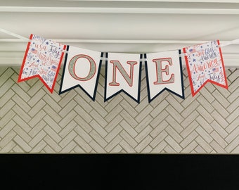 Patriotic High Chair Banner / Red White & Blue First Birthday / 4th of July First Birthday / Little Firecracker / Fourth of July Banner