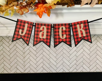 Lumberjack Name Banner / Wild One First Birthday / Buffalo Plaid First Birthday / Lumberjack First Birthday / Red Plaid Banner