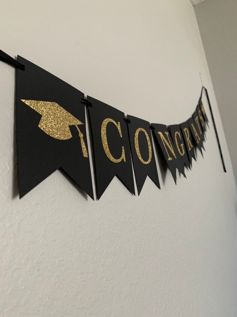 Congrats Graduation Banner / Gold Graduation Banner / Graduation Decoration / Graduation Party / 2023 Graduation Banner / Class of 2023 image 2