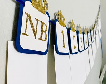 Royal Prince Monthly Photo Banner / Prince First Birthday Boy Pictures / Photo Banner / First Birthday Boy / Royal Blue Gold Crown