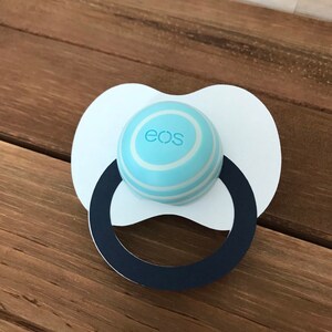 Pacifier Baby Shower Favor / EOS Round Lip Balm Holder / Blue