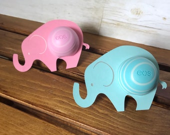 Elefante bebé ducha favor / EOS redondo labio bálsamo titular / rosa o azul