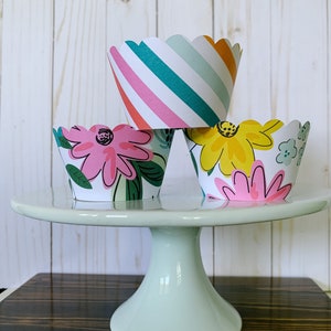 Bright Floral Flower Cupcake Wrapper / Summer / Birthday Party / Baby Shower / Party Decoration / Flower Party Decoration