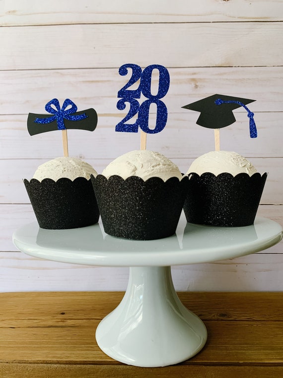 Or Et Noir 48 Pieces 19 Choix De Graduation De Casquette Pour Le Mini Gateau Graduation Cupcake Toppers Decoration Pour Les Diplomes Et Les Entrees Cuisine Maison Patisserie