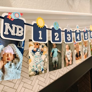 Space First Birthday Photo Banner / First Trip Around Sun / Monthly Photo Banner / Photo Clips First Birthday Pictures / Photo Banner