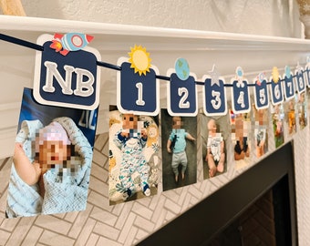 Space First Birthday Photo Banner / First Trip Around Sun / Monthly Photo Banner / Photo Clips First Birthday Pictures / Photo Banner