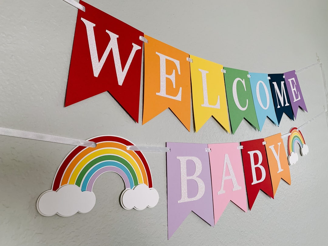 welcome-baby-banner-baby-shower-banner-rainbow-baby-shower-etsy