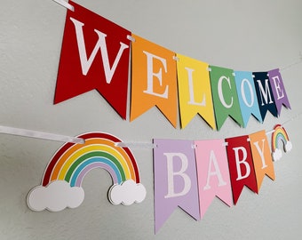 Welcome Baby Banner / Baby Shower Banner / Rainbow Baby Shower / Bright Rainbow Banner / Rainbow Banner