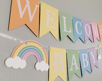 Bienvenido Baby Banner / Baby Shower Banner / Rainbow Baby Shower / Pastel Rainbow Banner / Rainbow Banner