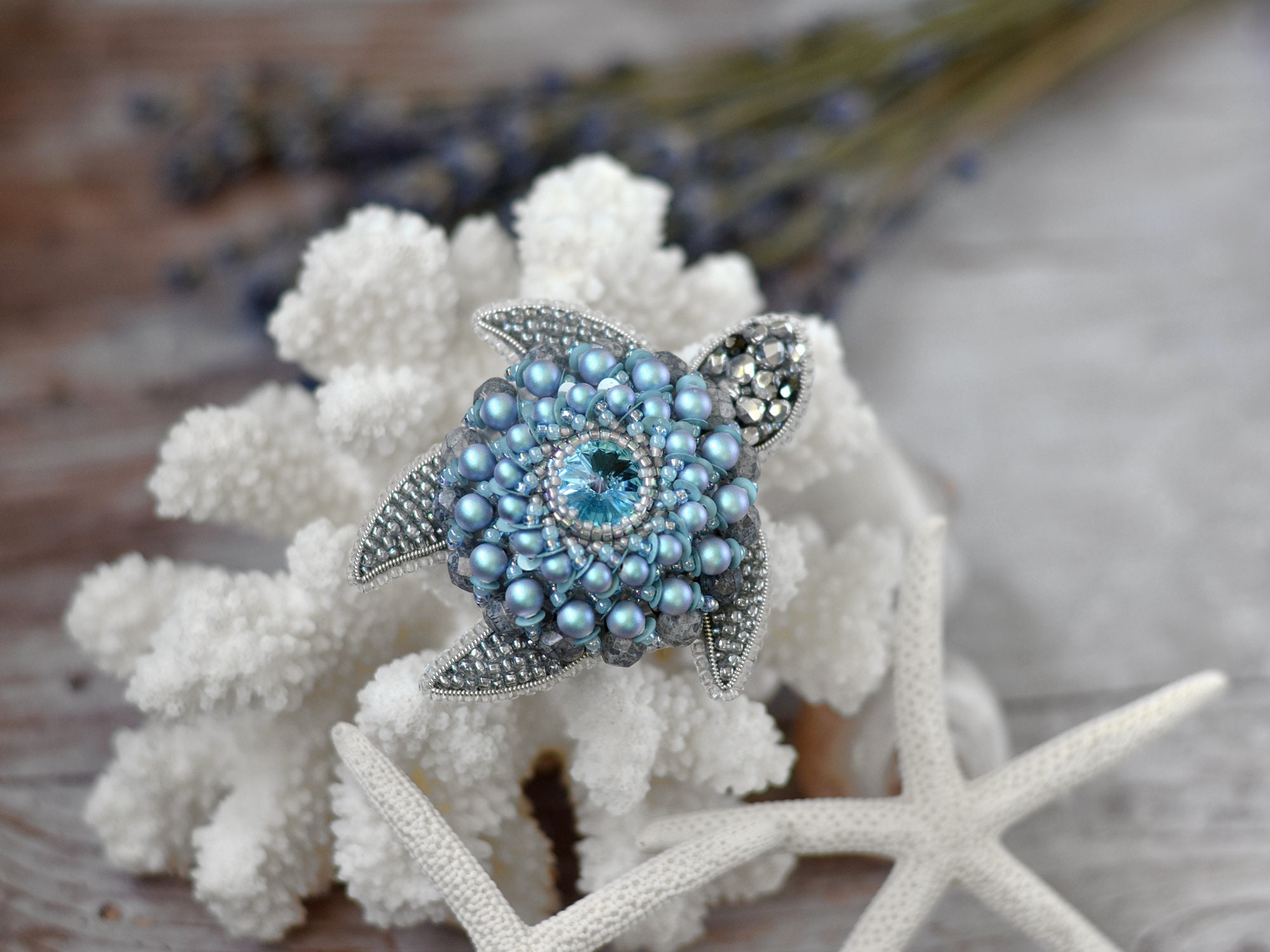 Turtle Brooch Nautical Brooch Tortoise Broach Blue Swarovski Etsy