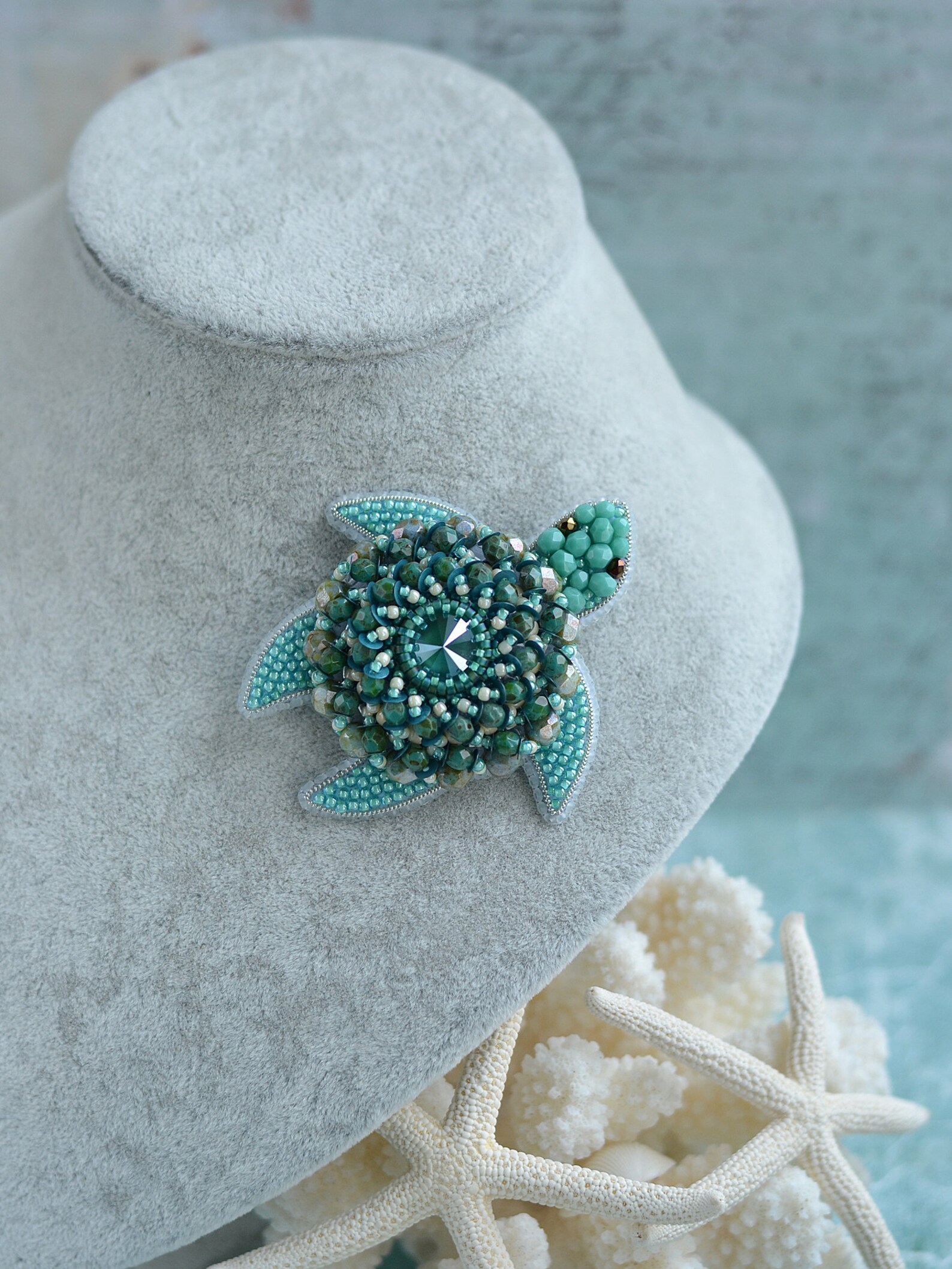 Sea Turtle Brooch Nautical Brooch Tortoise Broach Turquoise Etsy