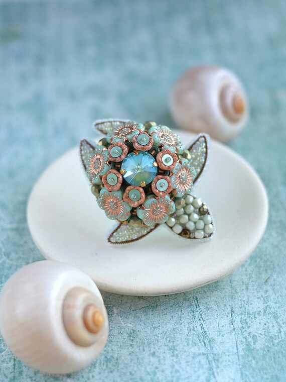 Turtle Brooch Nautical Pin Tortoise Broach Etsy