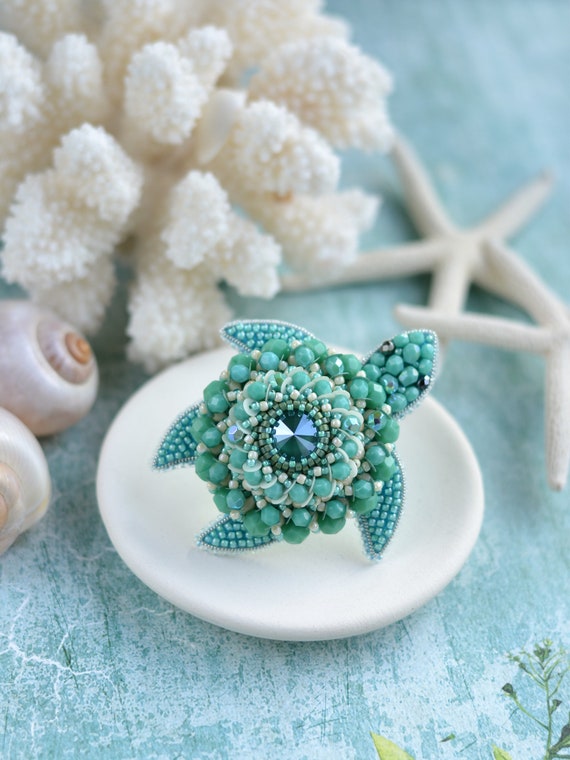 Sea Turtle Brooch Nautical Brooch Tortoise Broach Turquoise Etsy