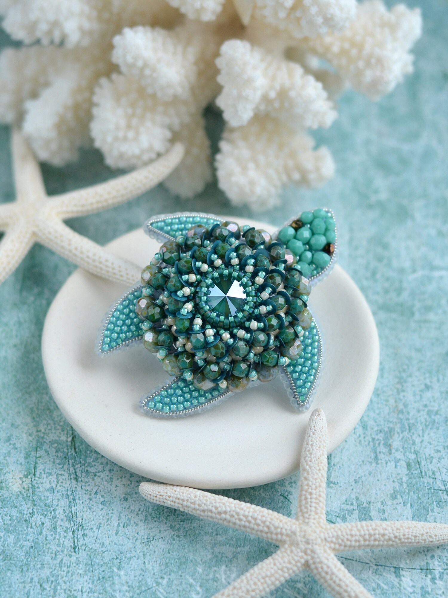 Sea Turtle Brooch Nautical Brooch Tortoise Broach Turquoise Etsy