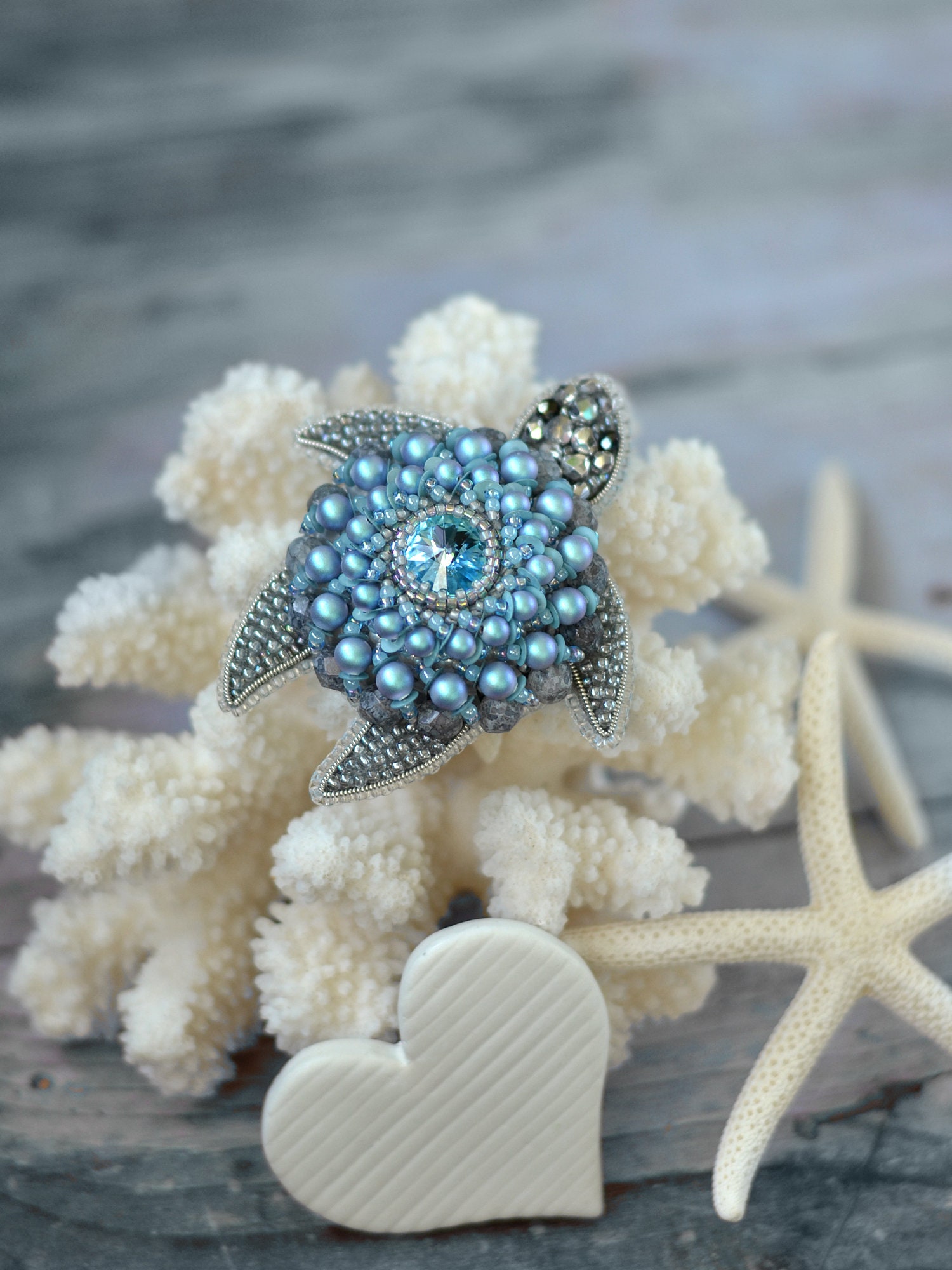 Turtle Brooch Nautical Brooch Tortoise Broach Blue Swarovski Etsy