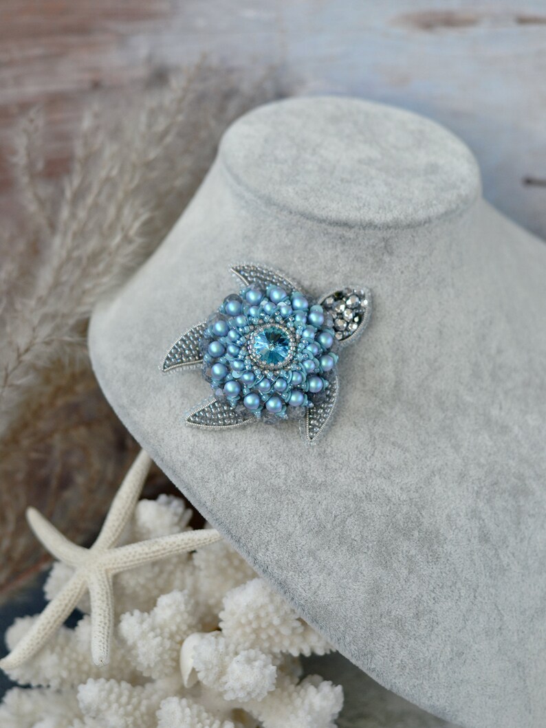 Turtle Brooch Nautical Brooch Tortoise Broach Blue Swarovski Etsy