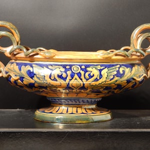 CENTRE DE TABLE ANTIQUE Rare Poignées Serpent Lustre Majolique ROBBIA Gualdo Tadino
