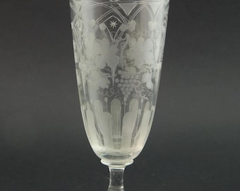 Precious antique glass goblet flute Bohemian crystal engraved mid 19th century