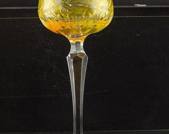 Precious vintage glass goblet Bohemian crystal cut yellow gold