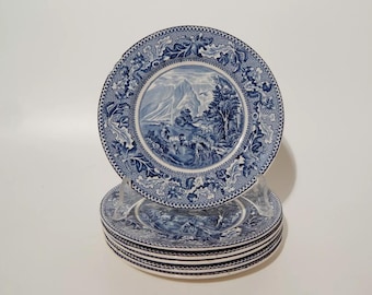 JOHNSON Bros HISTORIC AMERICA Set of 6 Dessert Plates Porcelain Caravan Rocky Mountains