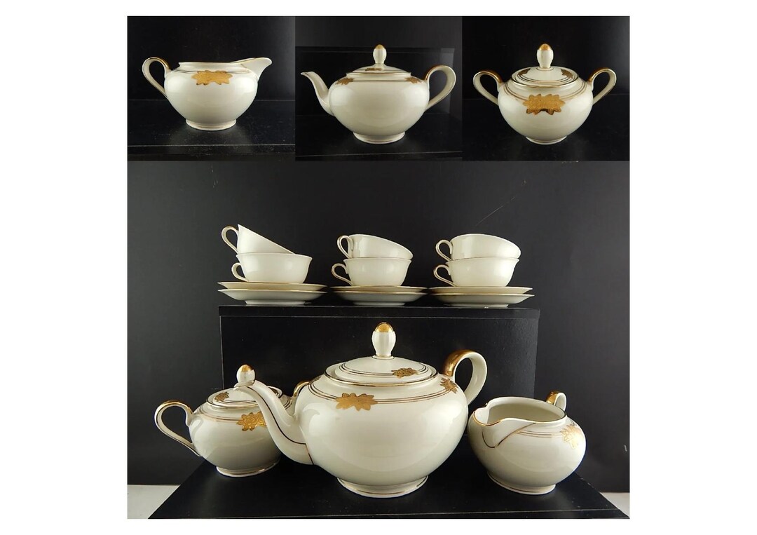 Antique Art Deco Tea Service Porcelain Ivory Roses in Gold Oscar ...