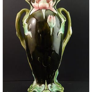Antique rare precious art nouveau ceramic barbotine vase Gustave de Bruyn Lille