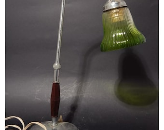 Antique Art Deco Ministry Desk Table Lamp with Green Glass Shade