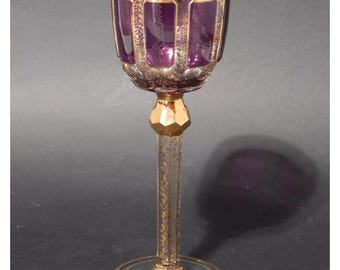 Precious antique Moser crystal goblet glass cut gold Amethyst color