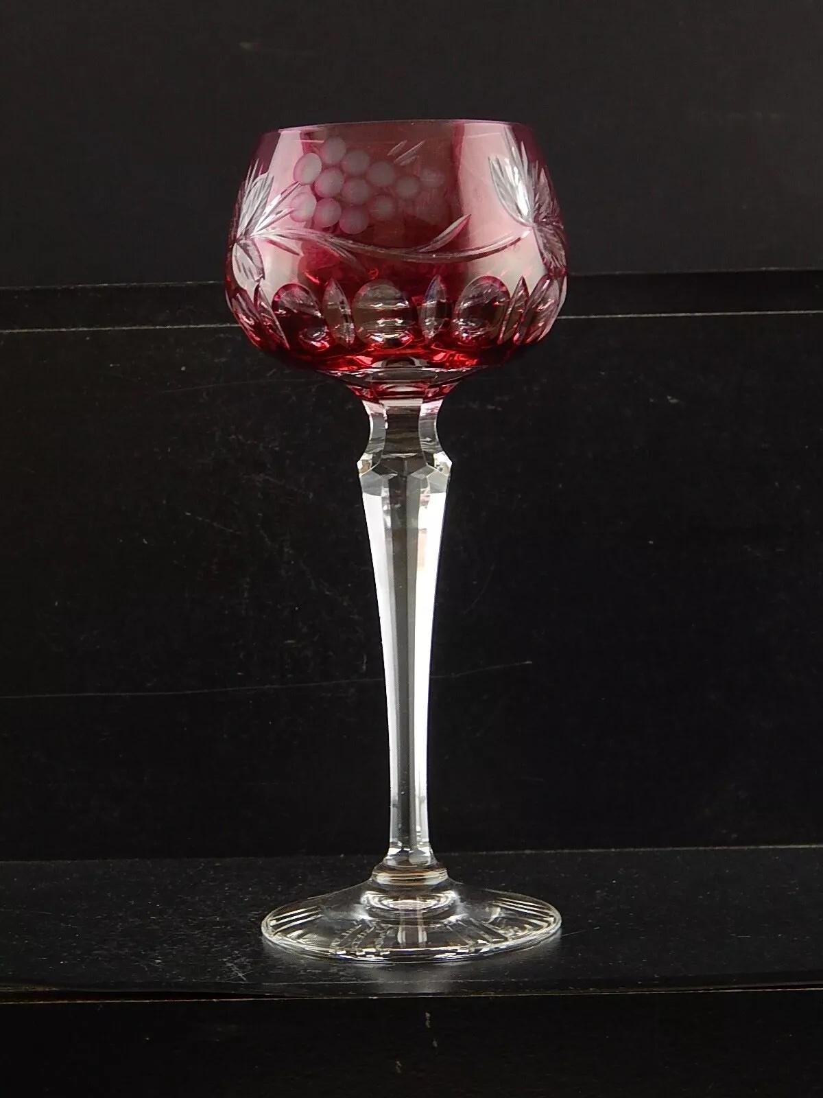 Precious vintage glass goblet Bohemia crystal cut ruby red