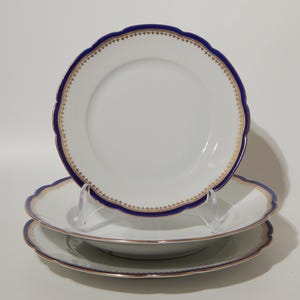 Antico Servizio Tavola 15 Piatti Porcellana Bianca Blu e Oro EDELSTEIN BAVARIA