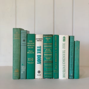 Teal Green & White Vintage Book Set: Bookshelf Decor, 9.75&quot; Tall