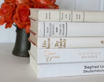 Ensemble de livres blancs vintage, décoration d'étagère, livres esthétiques pour décoration d'étagère