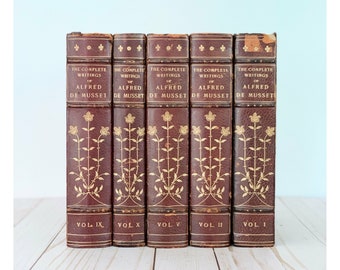 Antique Alfred De Musset Book Set: Red Leather & Gold Decor, 1905