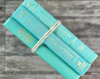 Small Vintage Teal Green Book Bundle for Coastal Decor