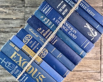 Vintage Navy Blue Book Set for Shelf Styling