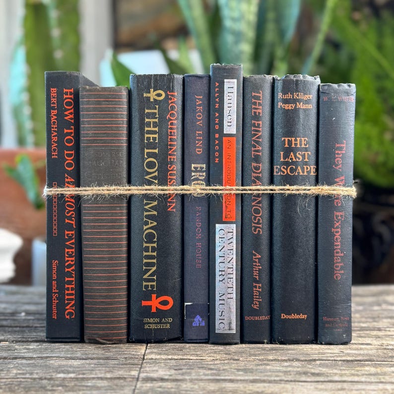 Paquete de libros vintage en negro y naranja para decorar estanterías de Halloween y decorar con motivos góticos. imagen 4