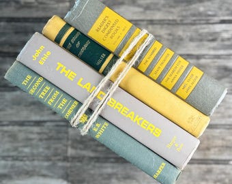 Gray and Yellow Vintage Mid-Century Book Bundle for Shelf Styling