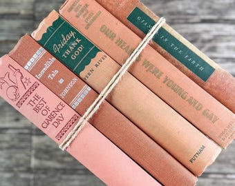Terracotta and Peach Vintage Book Bundle for Feminine Shelf Styling