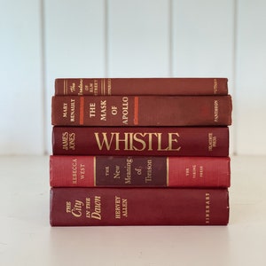 Dark Red Vintage Book Bundle, Maroon Decorative Books