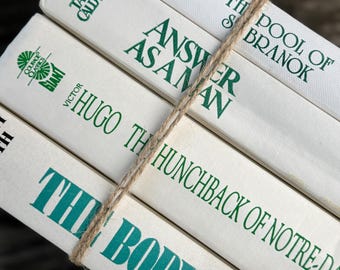 Vintage Weiss Teal Bücher Set, Klassische Literatur Hardcover