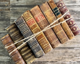 Set of 8 Tiny Shabby Antique French Leather Books