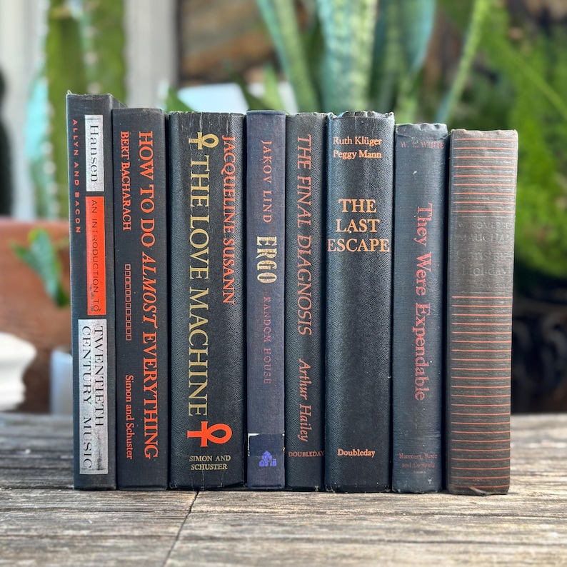 Paquete de libros vintage en negro y naranja para decorar estanterías de Halloween y decorar con motivos góticos. imagen 2