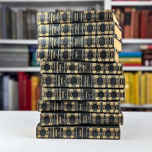 Antique Leather-Bound 10-Volume Set 1904 Craigie Edition Longfellow Green and Gold Book Set