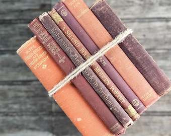 Small Red and Orange Antique Books for Shelf Styling