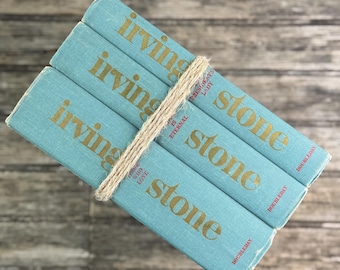 Irving Stone Teal Vintage Mid Century Book Set of 3