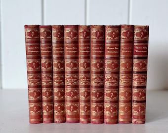 Antique Red & Gold Leather Bound Book Set: Thomas Krag, Norwegian Literature
