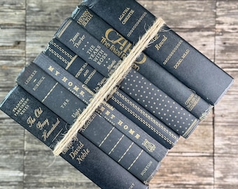 Black and Gold Vintage Books for Moody Shelf Styling