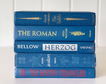 Mid Century Modern Blue Book Set: Vintage Books for Shelf Decor